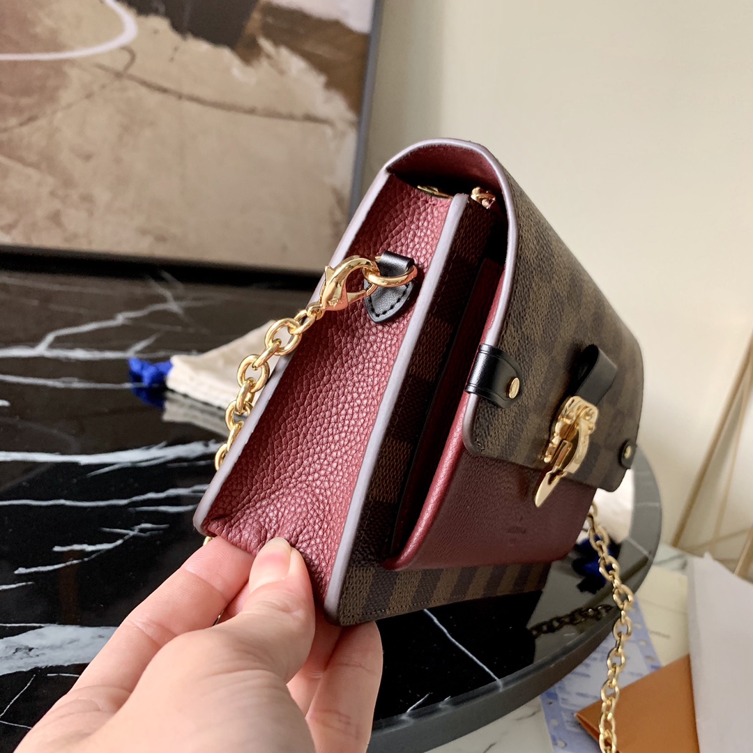 l0vis Vvtt0n vavin chain wallet damier ebene canvas bordeaux noir n60222 19 x 12.5 x 4 cm