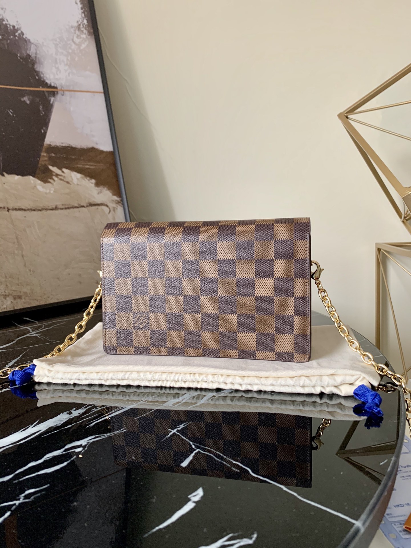 l0vis Vvtt0n vavin chain wallet damier ebene canvas bordeaux noir n60222 19 x 12.5 x 4 cm