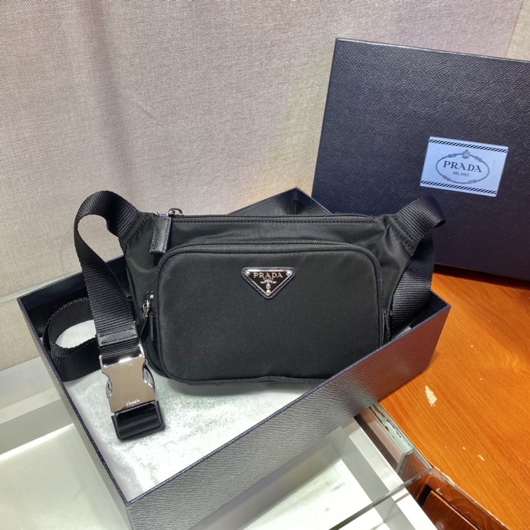 Pra*a re-nylon and saffiano leather shoulder bag black 2vh128 19 x 13 x 2.5 cm