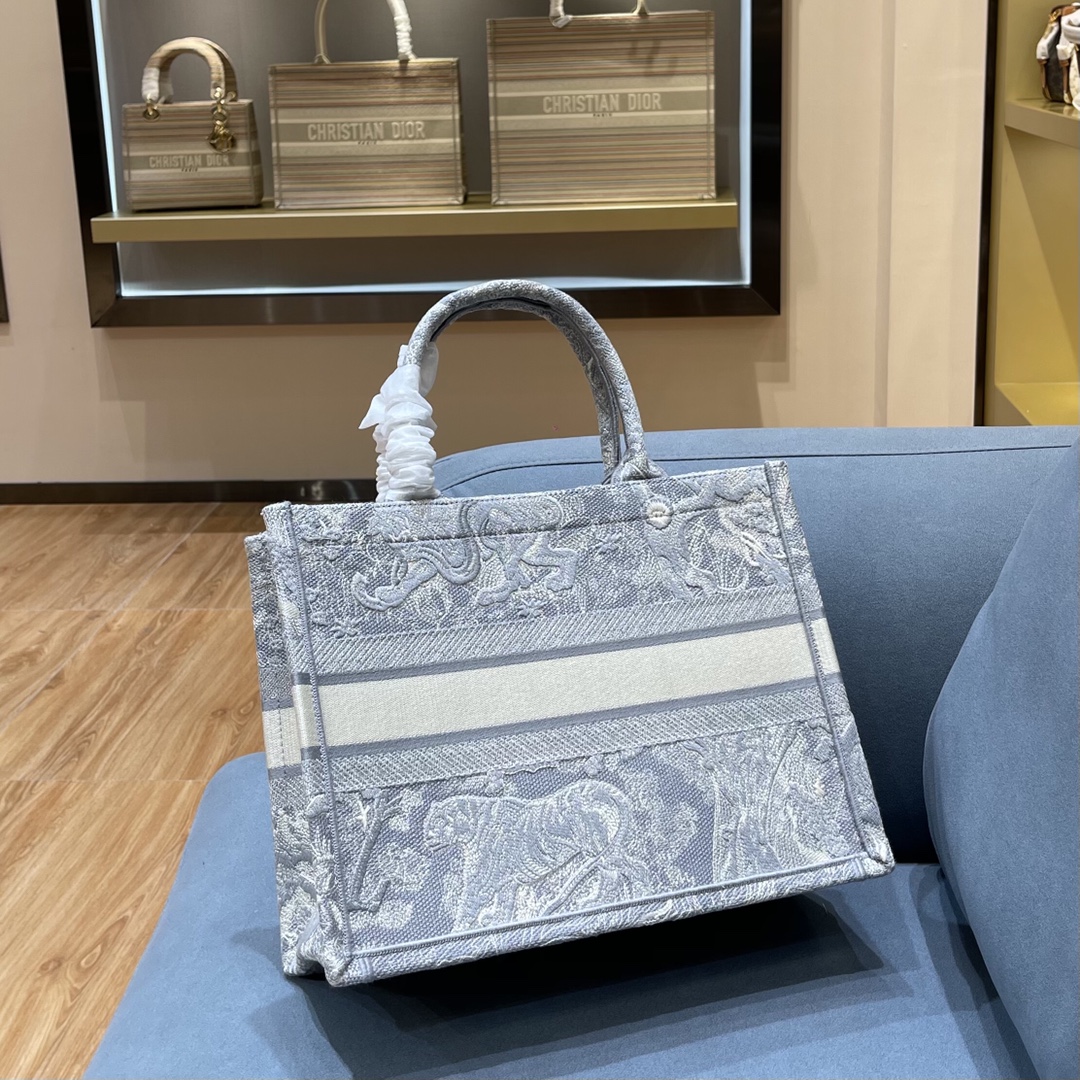 D10r small book tote gray toile de jouy reverse embroidery m1296 36.5 x 28 x 14 cm