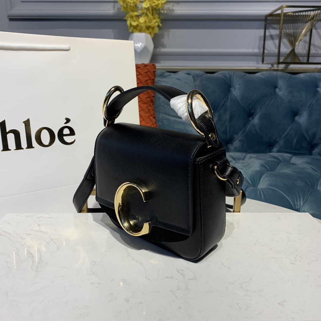 Ch10e mini c bag in shiny & suede calfskin black chc19us193 16.5 x 5 x 14 cm