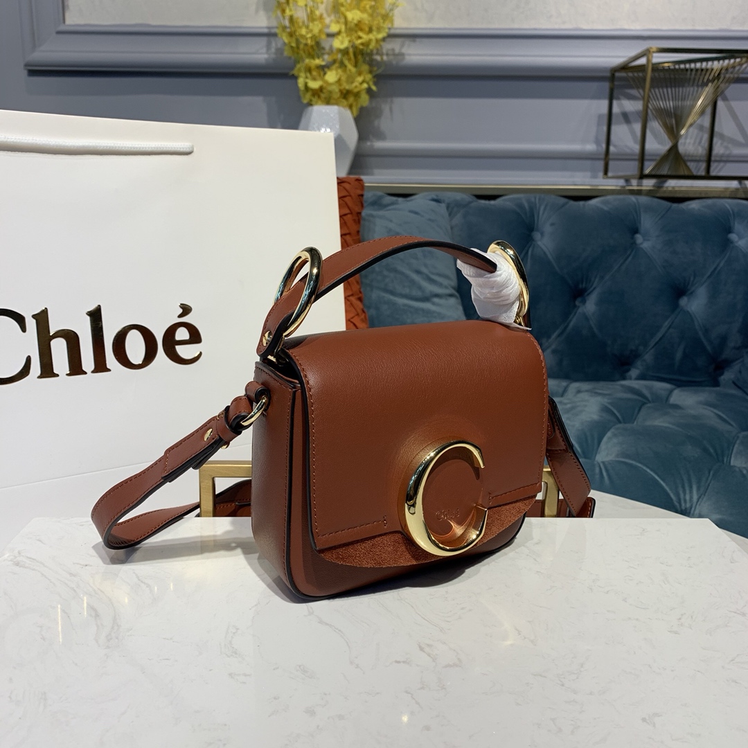 Ch10e mini c bag in shiny & suede calfskin arizona brown chc19us193 16.5 x 5 x 14 cm