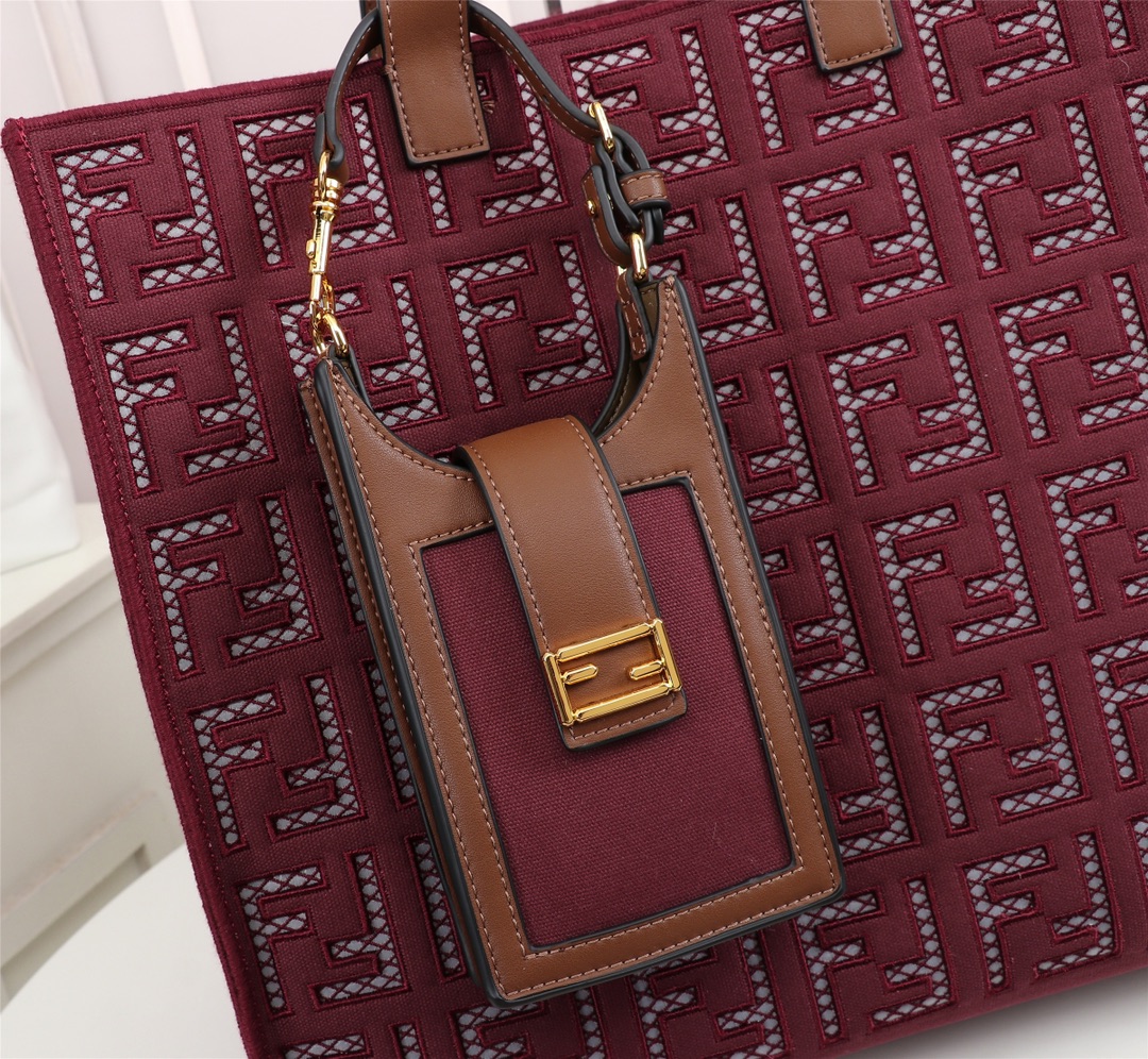 F**di spring summer 2021 tote bag monogram burgundy 38 x 34 x 20 cm