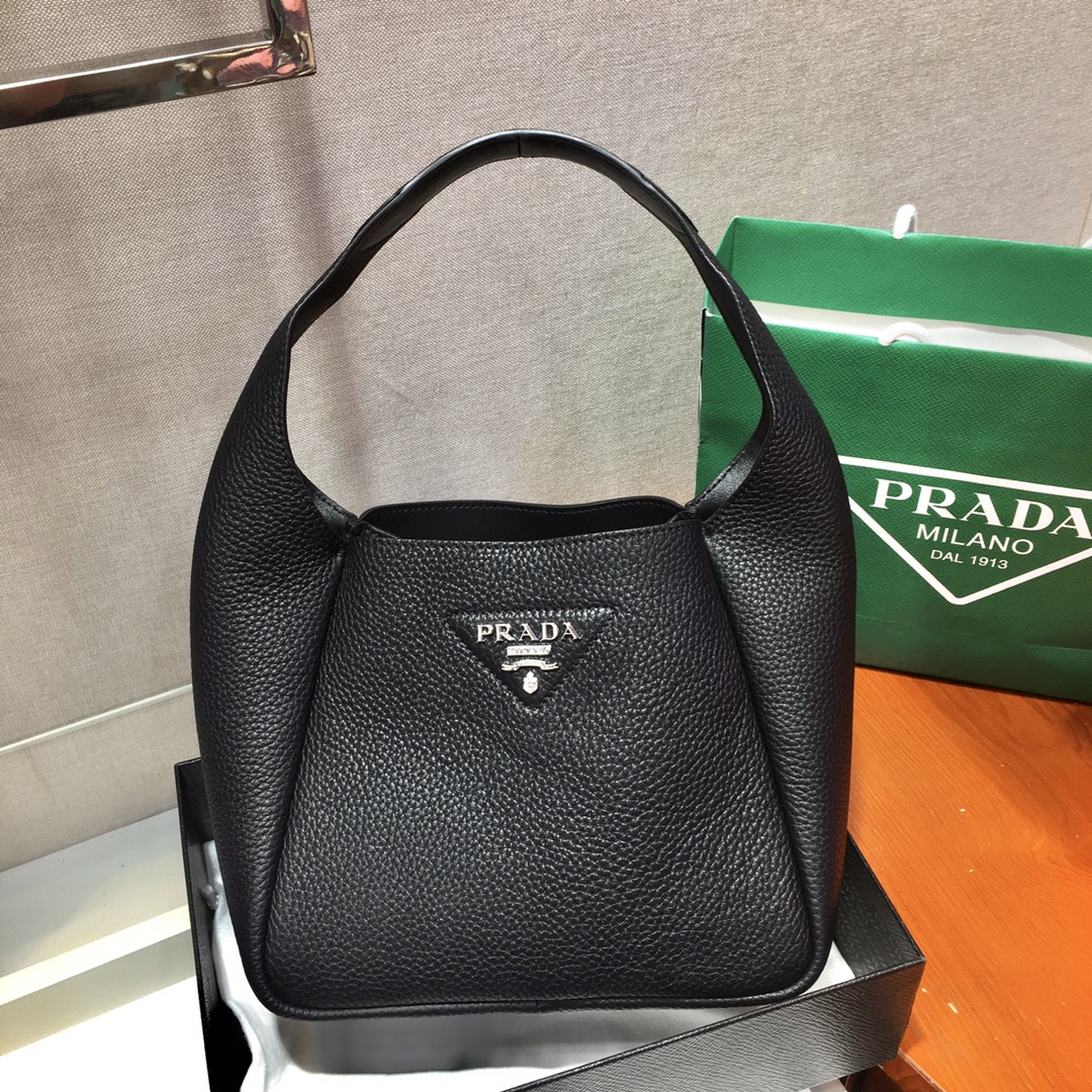 Pra*a leather handbag black 1bc127 23 x 21 x 13 cm