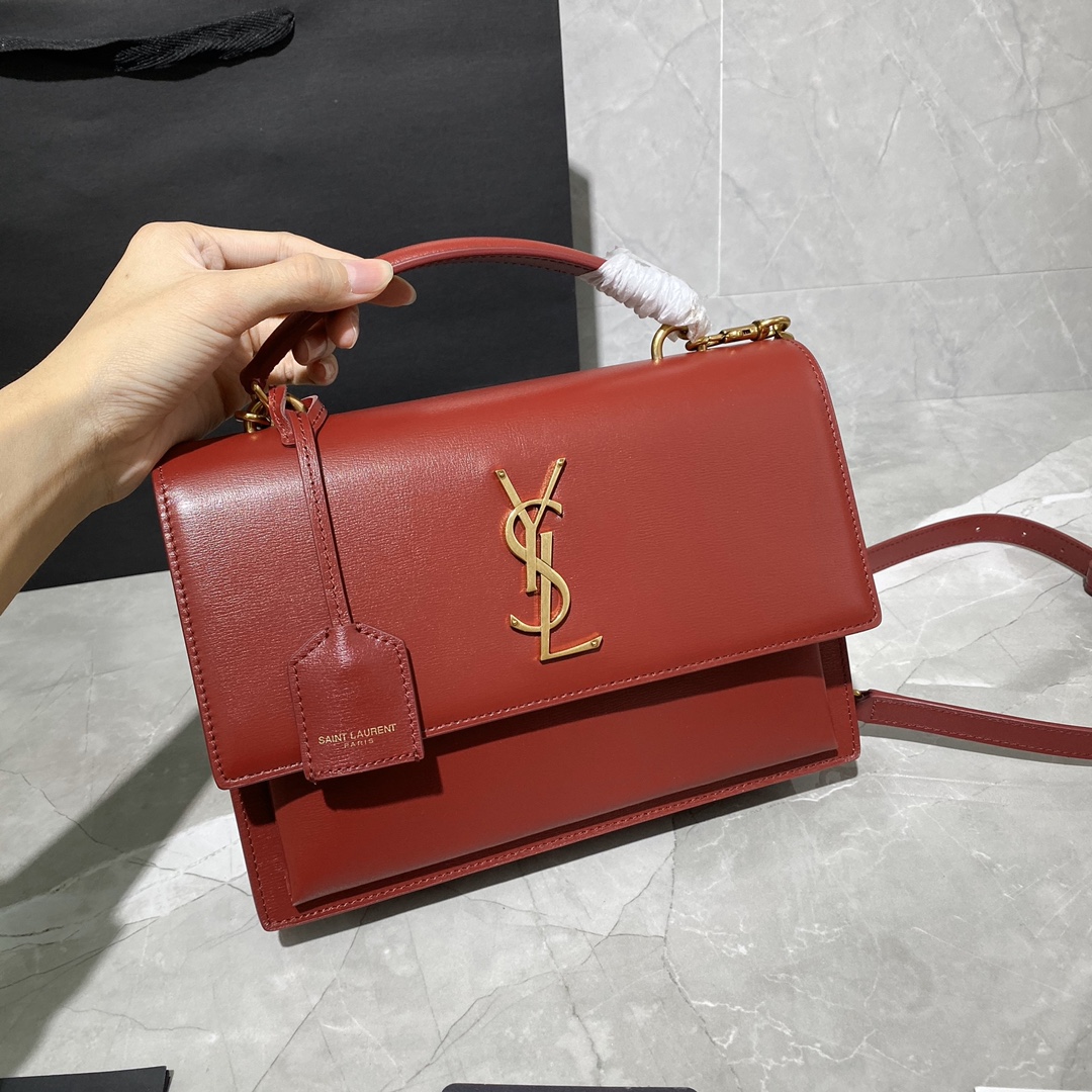 Y51 medium sunset satchel in smooth leather opyum red 634723 25 x 18 x 5 cm