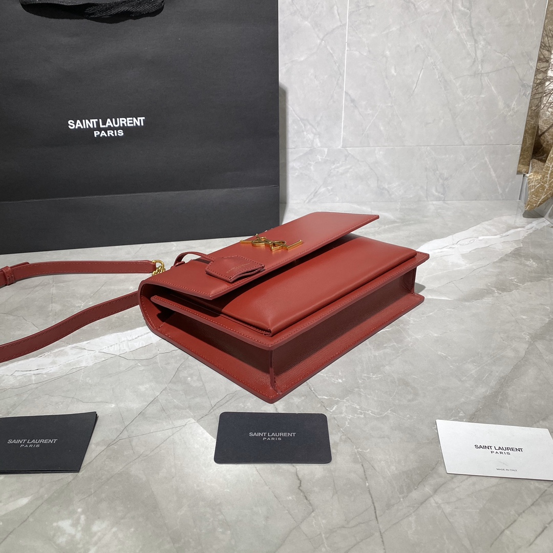 Y51 medium sunset satchel in smooth leather opyum red 634723 25 x 18 x 5 cm