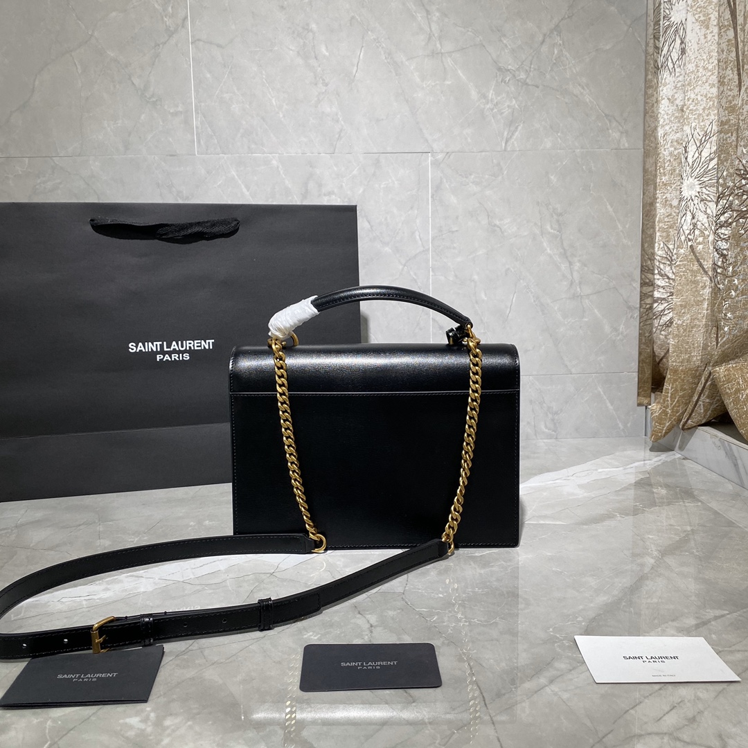 Y51 medium sunset satchel in smooth leather black 634723 25 x 18 x 5 cm