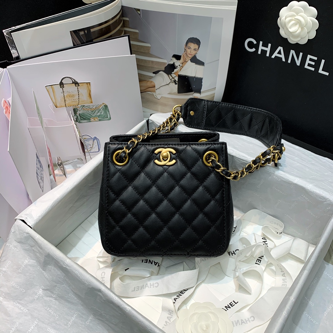 Ch**el strap into bucket bag black as2230 15.5 x 15 x 12.5 cm