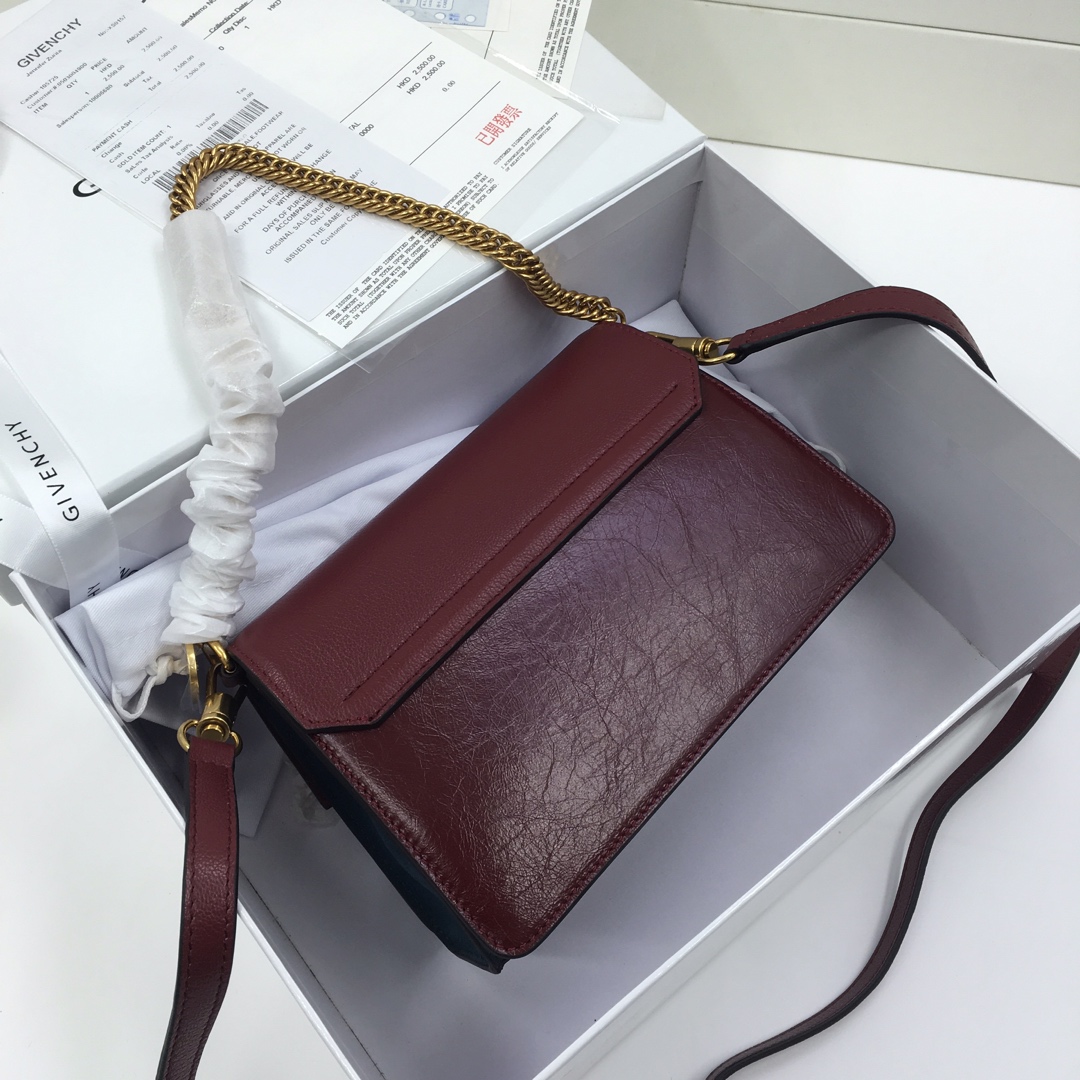 G1uenchy small gv3 bag in leather and suede burgundy and navy bb501cb 22 x 14 x 8 cm