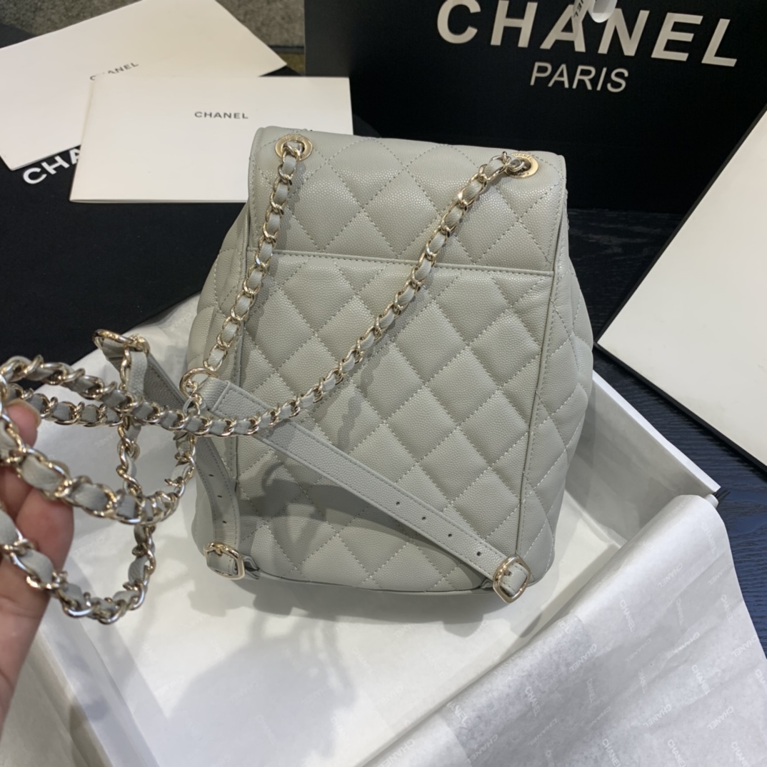 Ch**el backpack grained calfskin grey as1371 21.5 x 24 x 12 cm