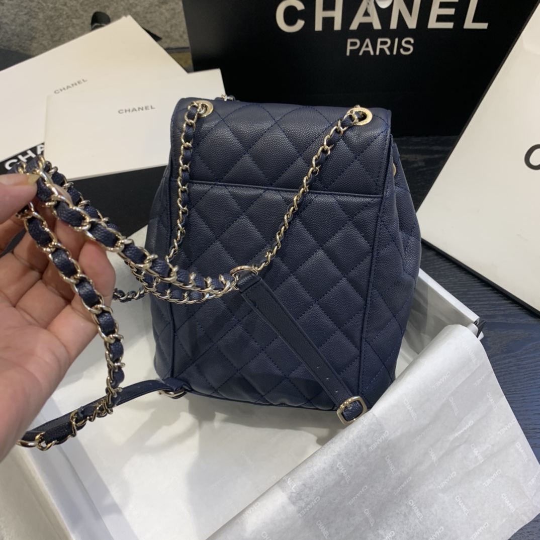 Ch**el backpack grained calfskin navy as1371 21.5 x 24 x 12 cm