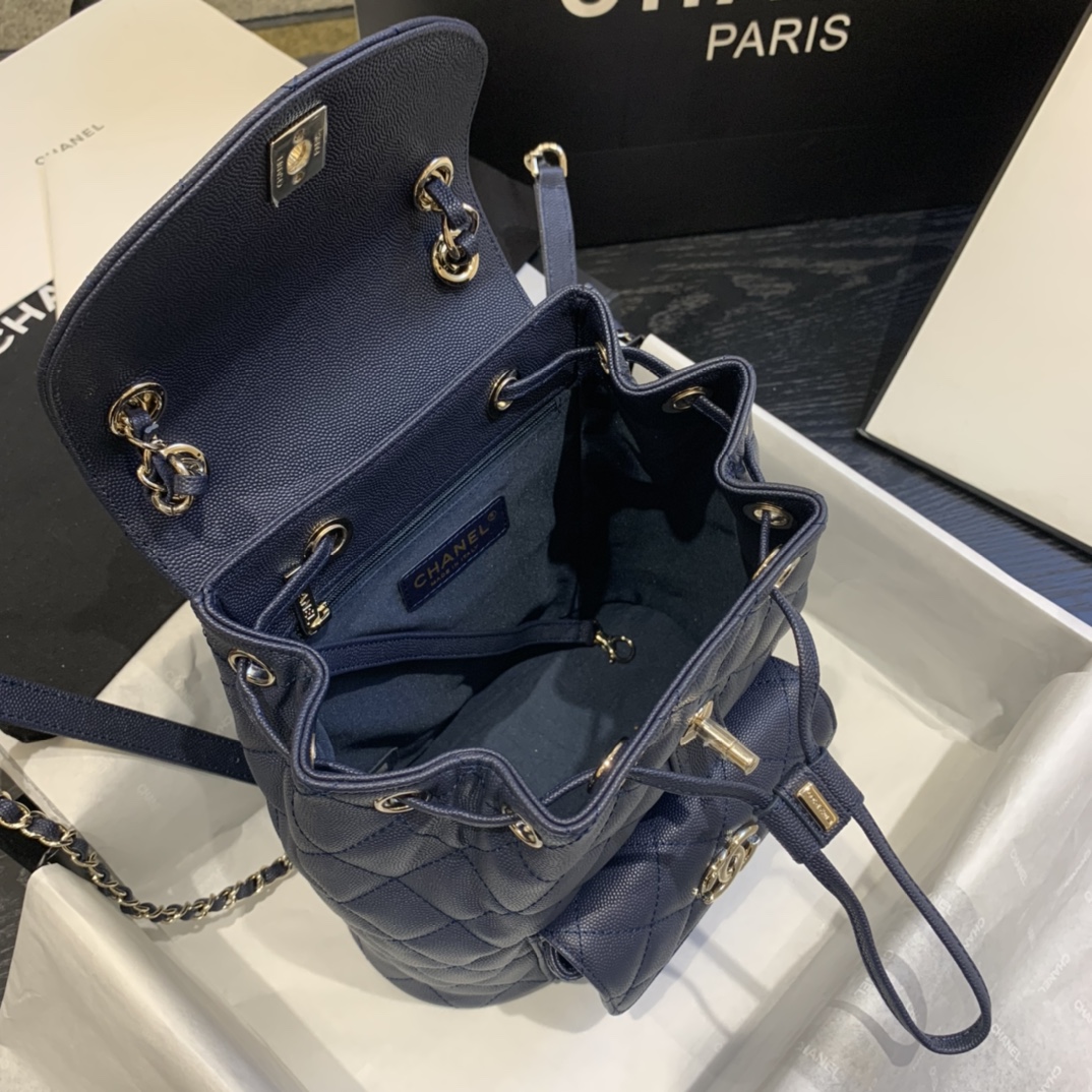 Ch**el backpack grained calfskin navy as1371 21.5 x 24 x 12 cm
