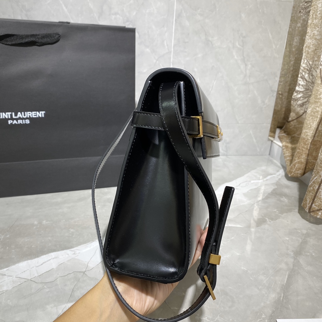 y51 manhattan shoulder bag in box Sa1nt Lau*nt leather black 579271 29 x 20.5 x 7 cm