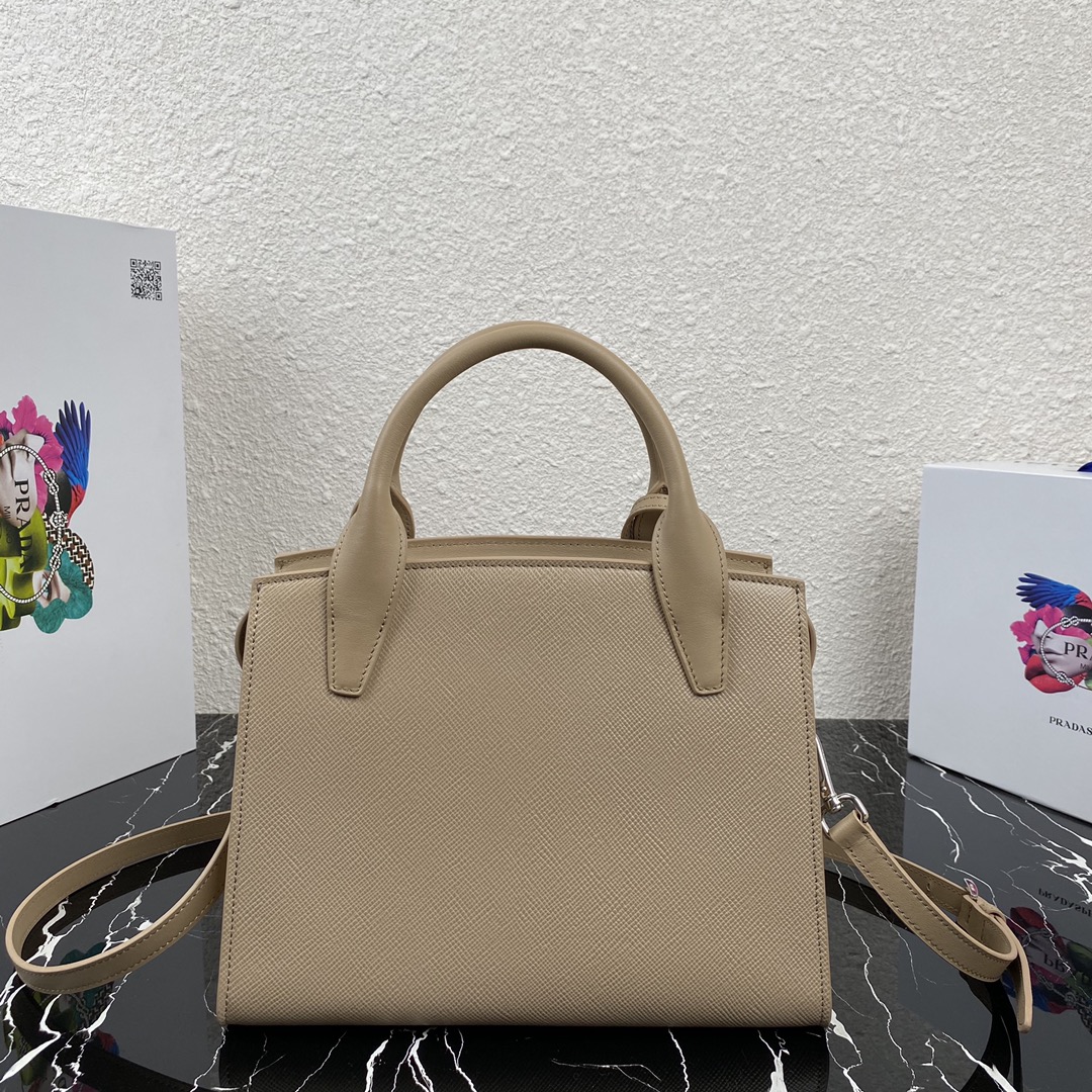 Pra*a saffiano leather kristen handbag cameo beige 1ba297 26 x 20 x 3.5 cm