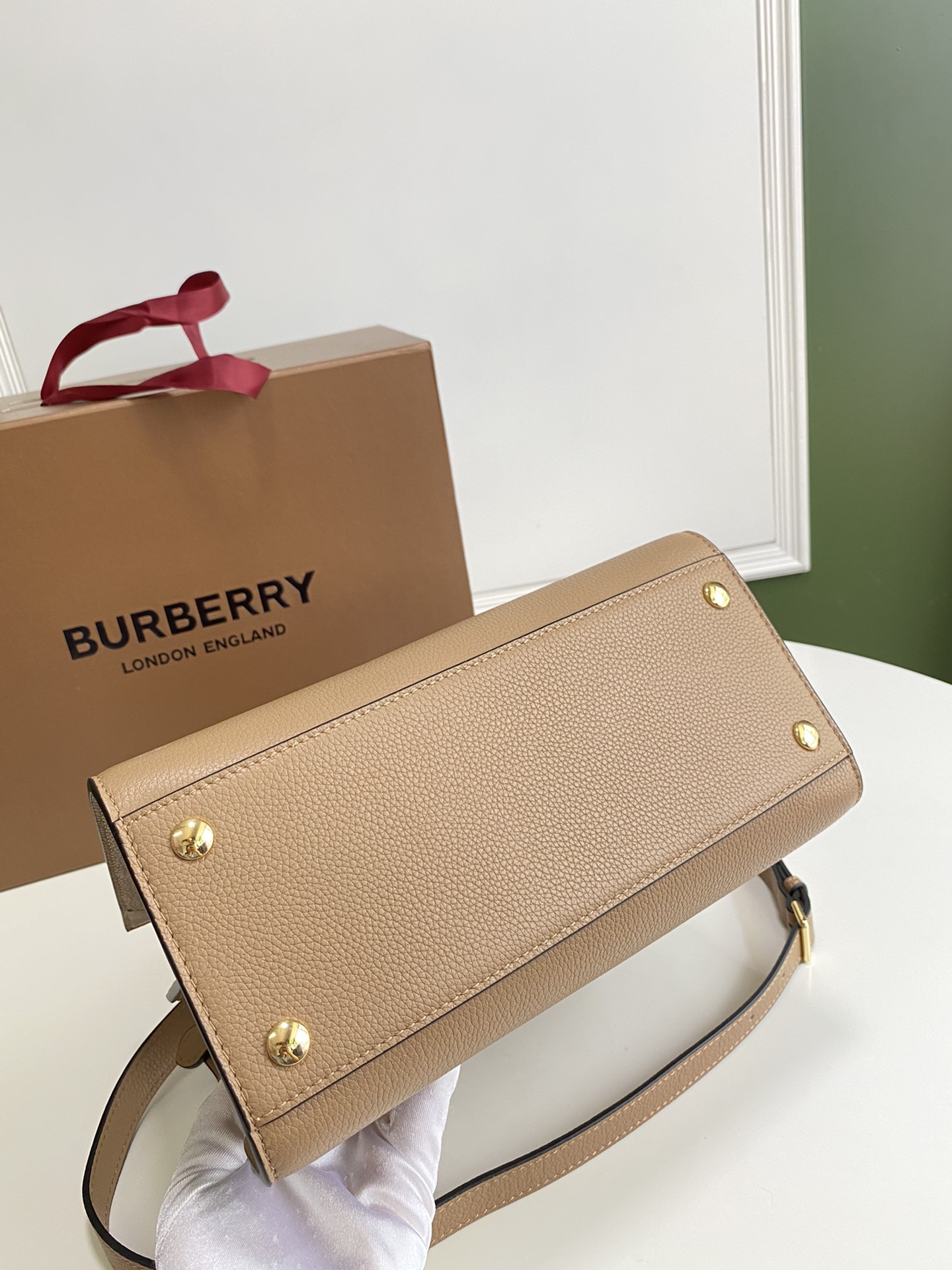 Bv*b*rry mini leather two-handle title bag light beige 80254721 26 x 13.5 x 20 cm