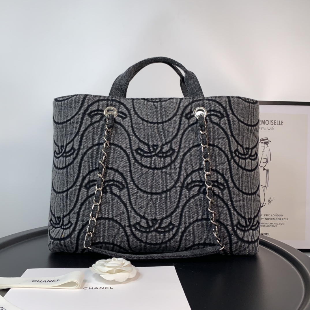 ch**el washed De*1m cc wave shopping bag black 2021 30 cm