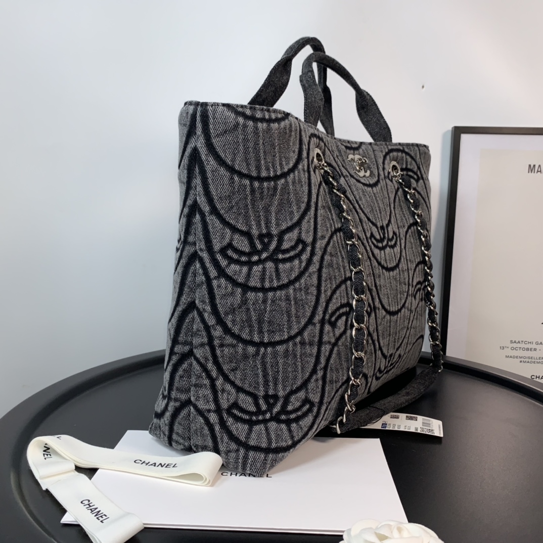 ch**el washed De*1m cc wave shopping bag black 2021 30 cm