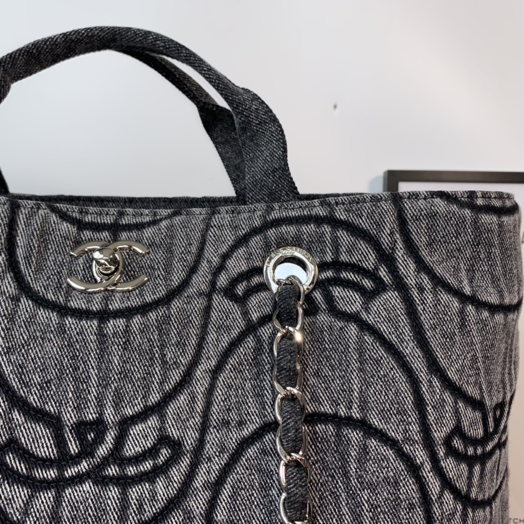 ch**el washed De*1m cc wave shopping bag black 2021 30 cm