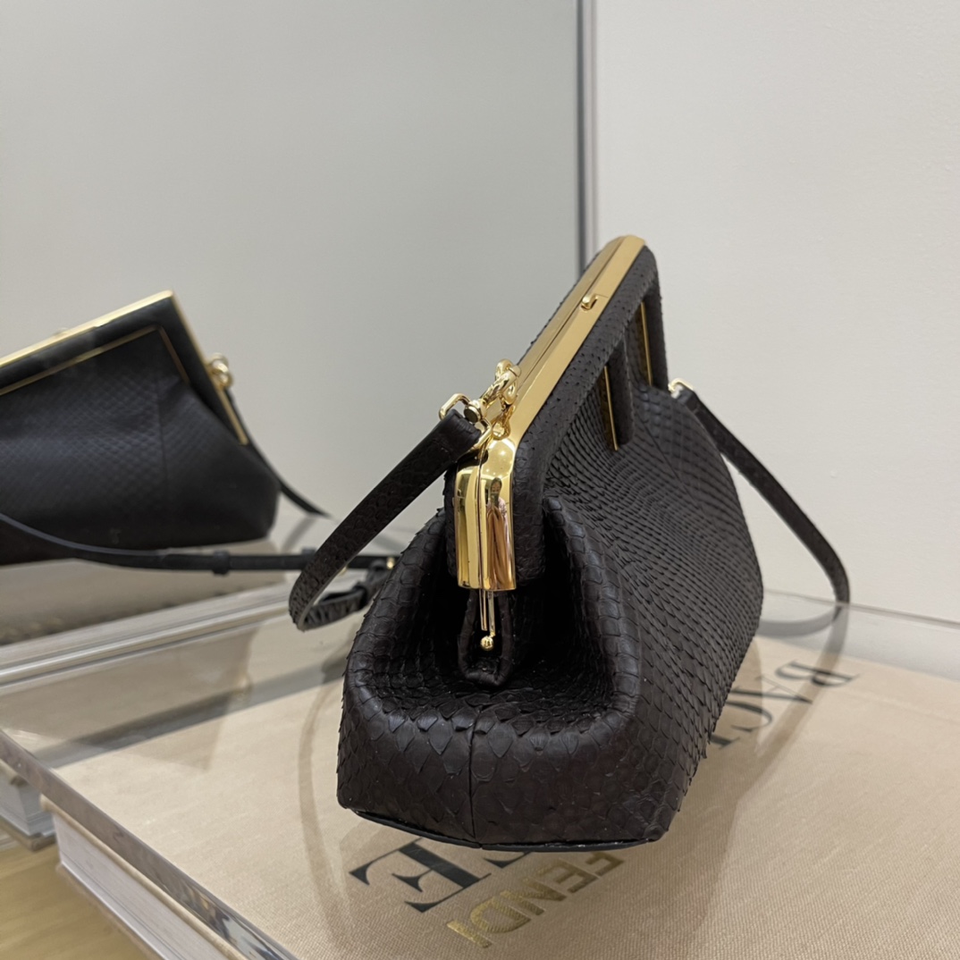 F**di small first dark brown python leather bag 8bp129a 26 x 9.5 x 18 cm