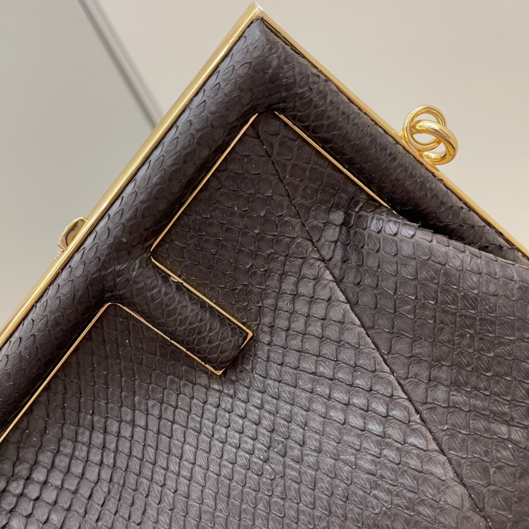 F**di small first dark brown python leather bag 8bp129a 26 x 9.5 x 18 cm