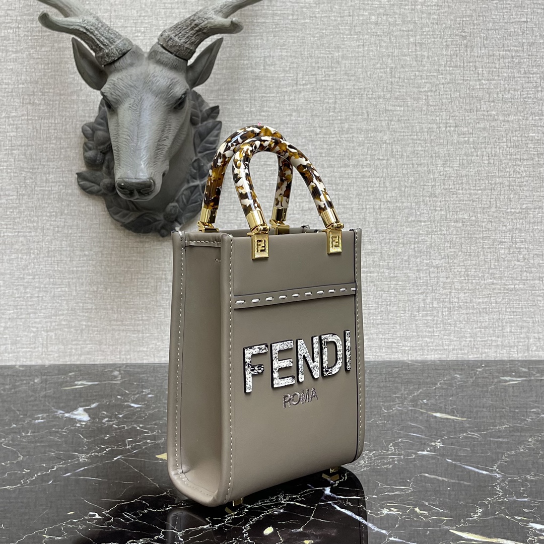 F**di mini sunshine shopper leather grey 8bs051 13 x 18 x 6.5 cm