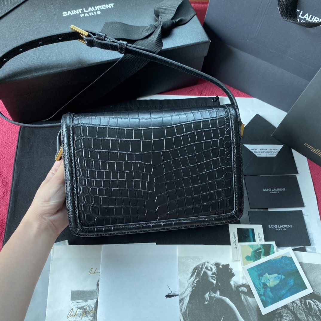 Y51 medium solferino satchel in box crocodile leather black 634305 23 x 16 x 6 cm