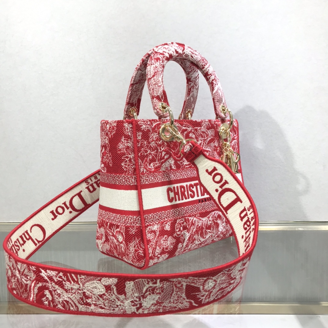 D10r medium lady d-lite bag raspberry toile de jouy reverse embroidery m0565 24 x 20 x 11 cm