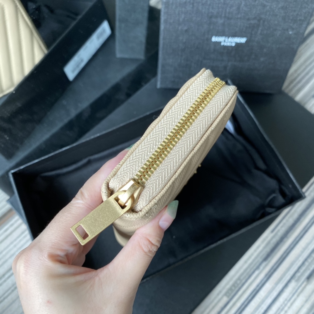 Y51 monogram zip around wallet in grain de poudre embossed leather light beige 358094 19 x 9 cm