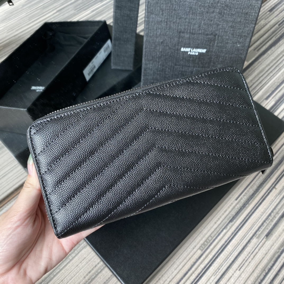 Y51 monogram zip around wallet in grain de poudre embossed leather black metal 358094 19 x 9 cm