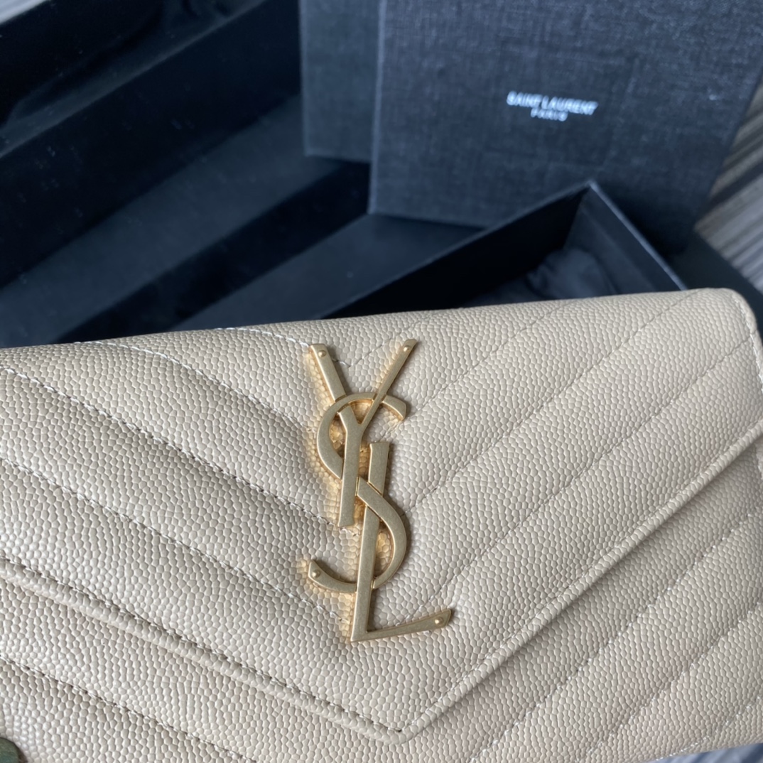 Y51 large monogram flap wallet in grain de poudre embossed leather beige 372264 19 x 11 cm