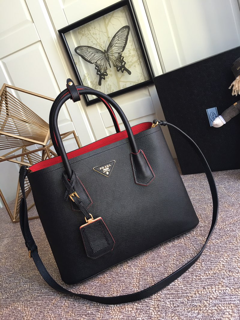 Pra*a medium saffiano leather double Pra*a bag black 1bg775 33 x 24.5 x 14 cm