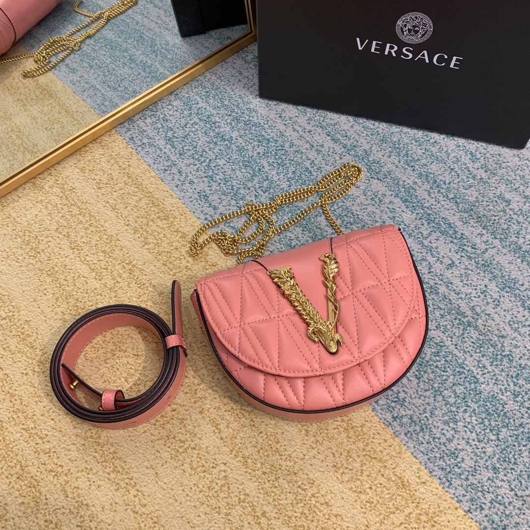 VERSACE VIRTUS QUILTED BELT BAG Peach DV3G984 18 x 4 x 14 cm