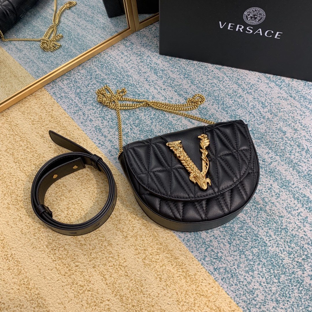 VERSACE VIRTUS QUILTED BELT BAG Black DV3G984 18 x 4 x 14 cm