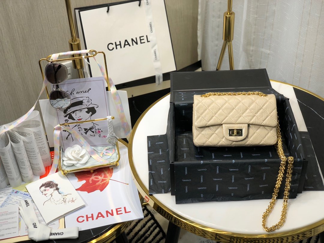 Ch**el mini 2.55 tasche light beige as0874 15,5 × 20 × 6 cm