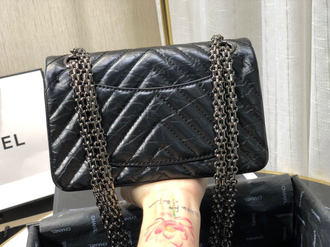 Ch**el mini 2.55 tasche black metal as0874 15,5 × 20 × 6 cm
