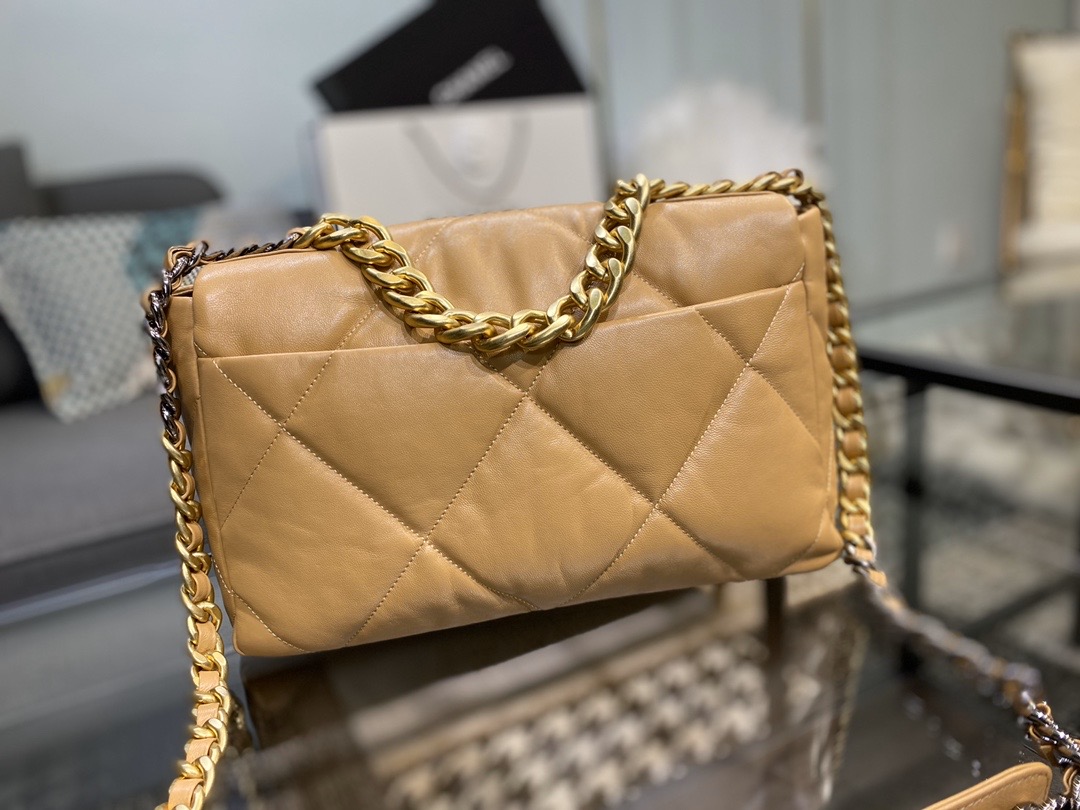 Ch**el large 19 handbag lambskin brown as1161 30cm