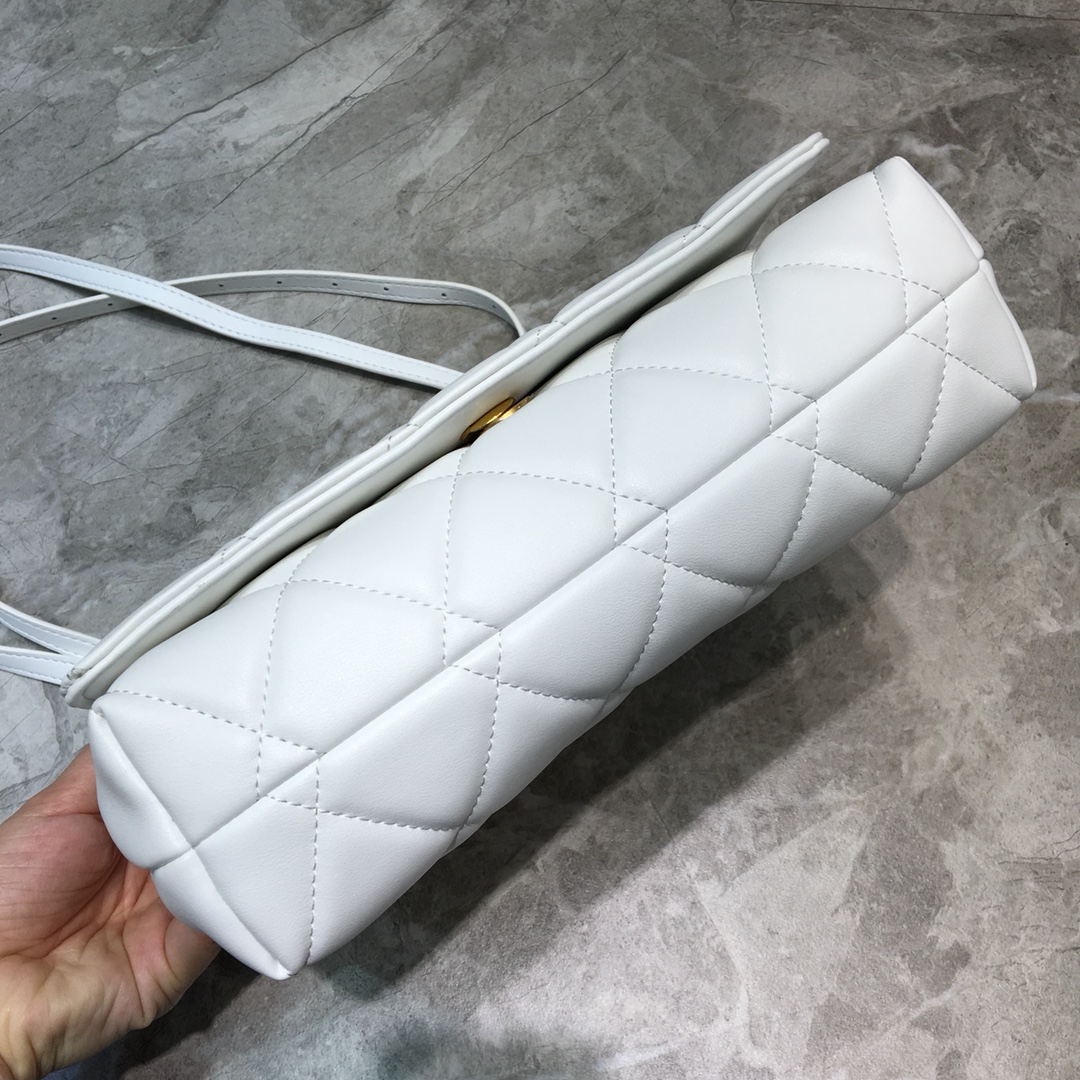 ba1en*iaga small buckle shoulder bag d1am0nd pattern leather G01den metal white 25 x 9 x 20 cm