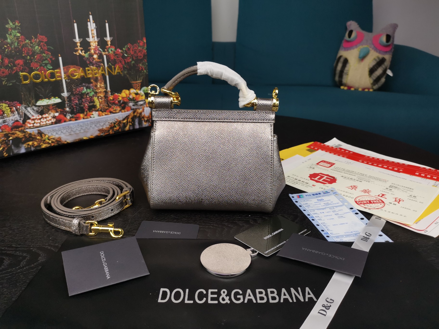 d01ce&Gab*a*a mini dauphine leather sicily bag silver bb4825a1001 16 x 10 x 5 cm