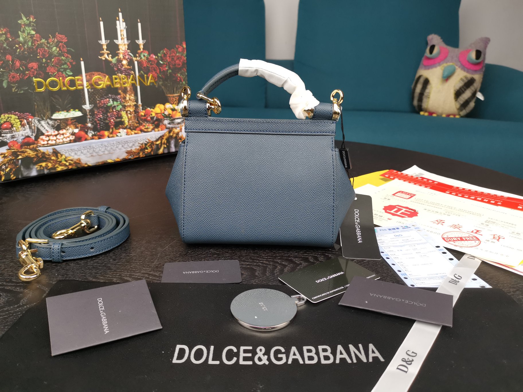 d01ce&Gab*a*a mini dauphine leather sicily bag blue bb4825a1001 16 x 10 x 5 cm