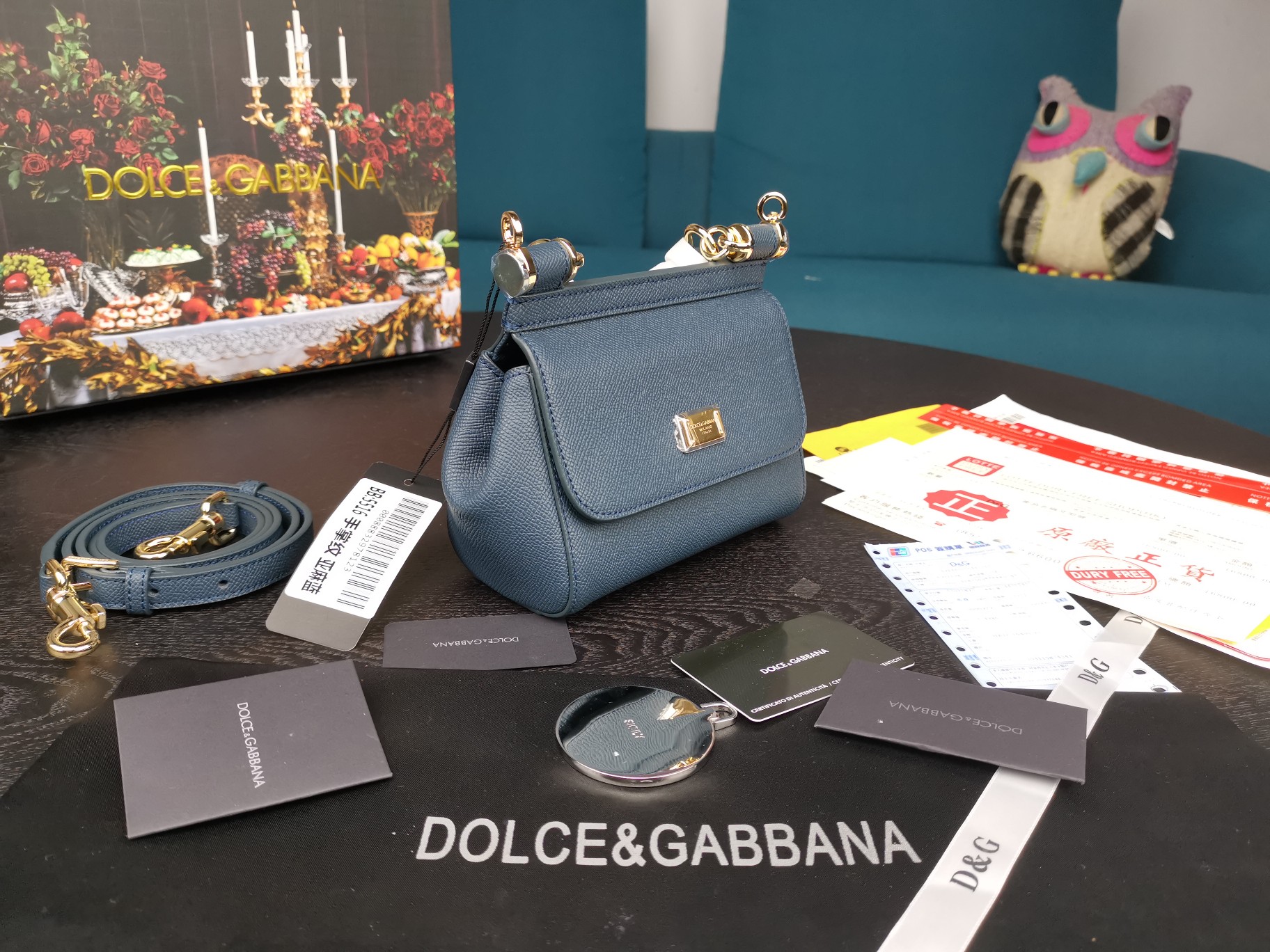 d01ce&Gab*a*a mini dauphine leather sicily bag blue bb4825a1001 16 x 10 x 5 cm
