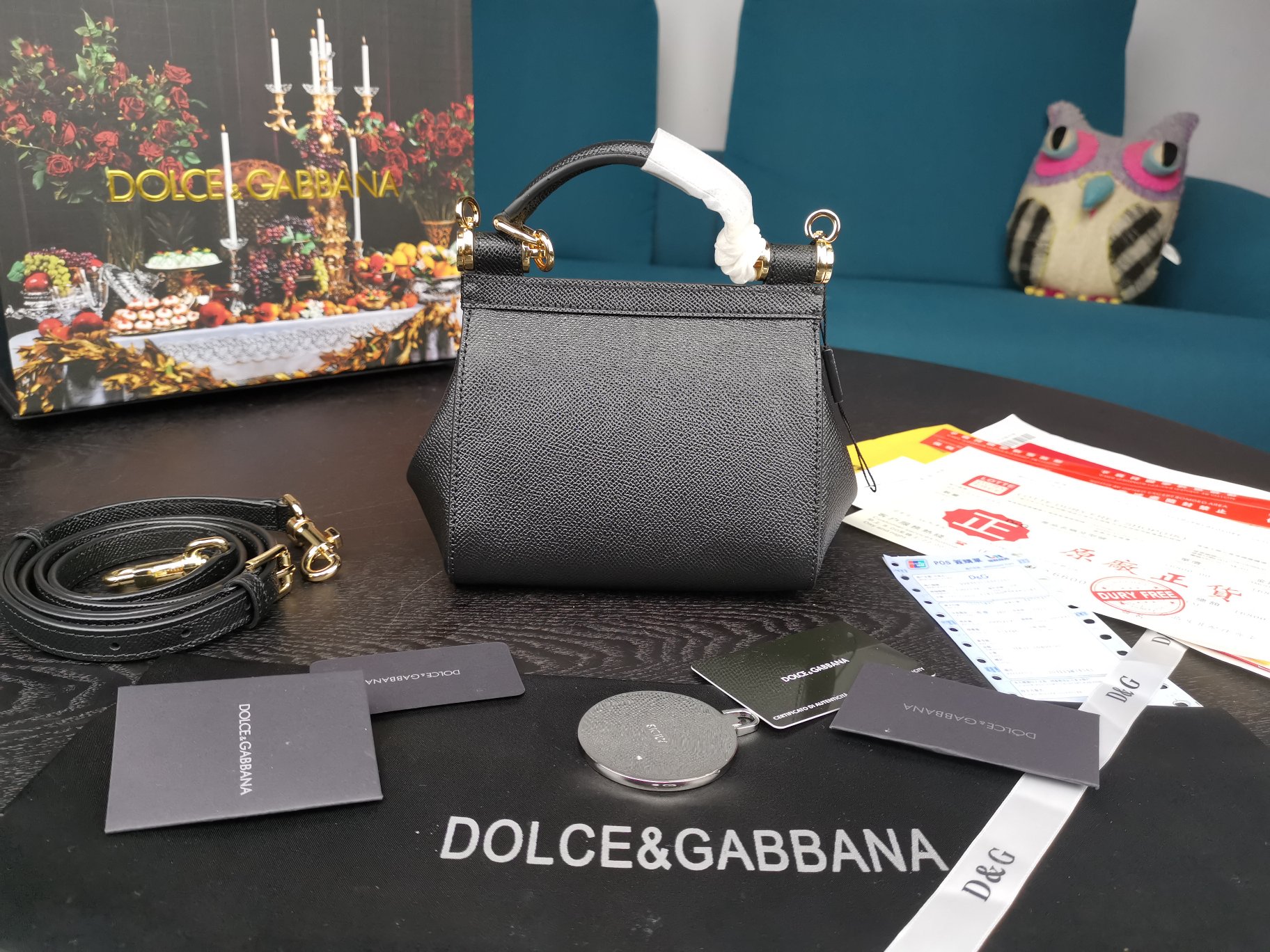 d01ce&Gab*a*a mini dauphine leather sicily bag black bb4825a1001 16 x 10 x 5 cm