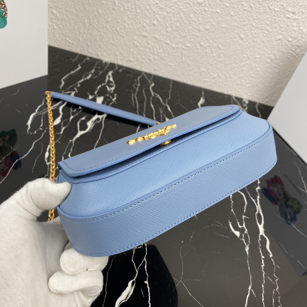 pra*a saffiano leather shoulder bag G01den metal blue 1bd275 22 x 14 x 6.5 cm