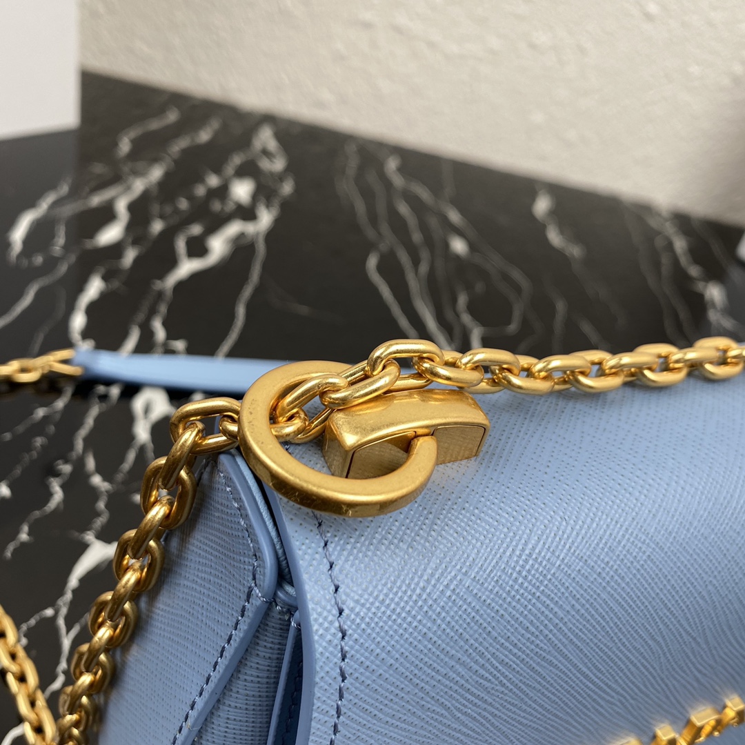 pra*a saffiano leather shoulder bag G01den metal blue 1bd275 22 x 14 x 6.5 cm