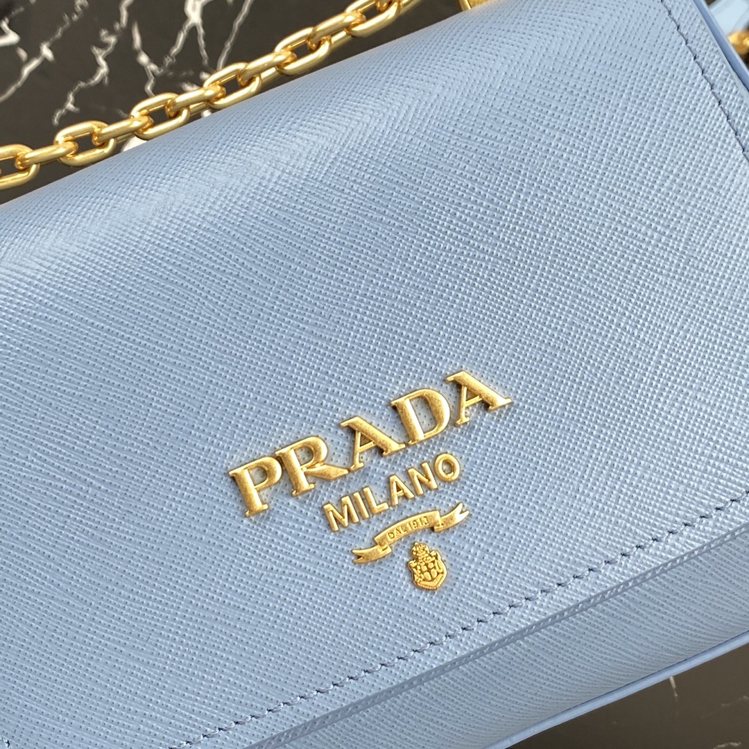 pra*a saffiano leather shoulder bag G01den metal blue 1bd275 22 x 14 x 6.5 cm