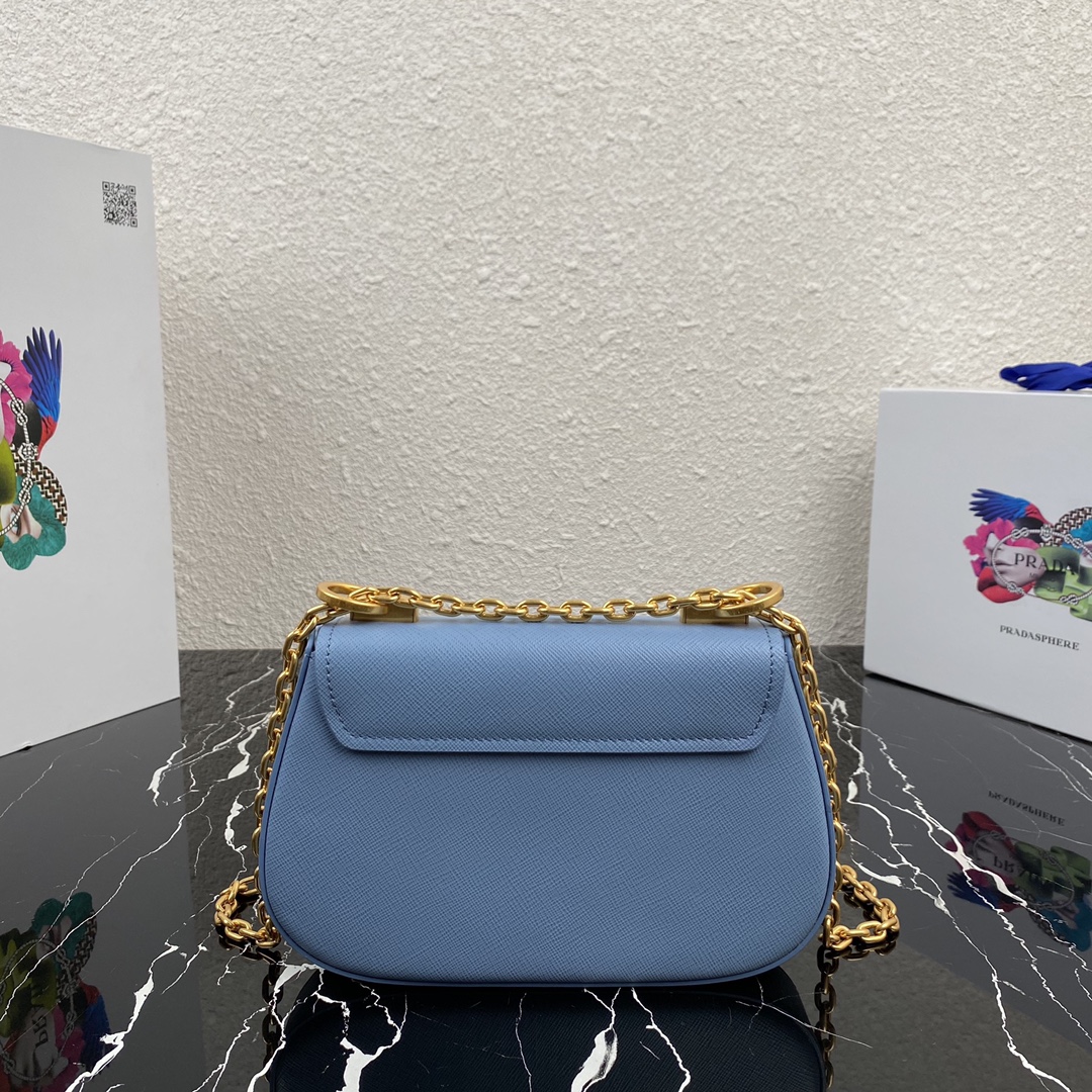 pra*a saffiano leather shoulder bag G01den metal blue 1bd275 22 x 14 x 6.5 cm
