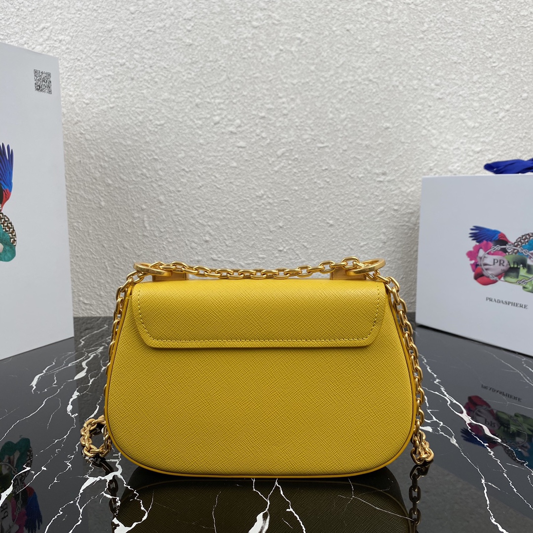 pra*a saffiano leather shoulder bag G01den metal yellow 1bd275 22 x 14 x 6.5 cm