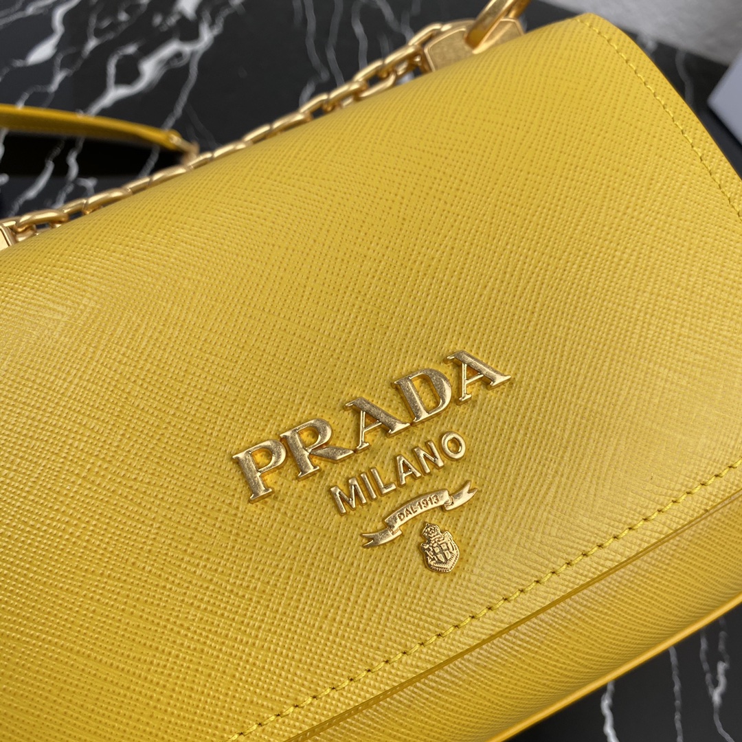pra*a saffiano leather shoulder bag G01den metal yellow 1bd275 22 x 14 x 6.5 cm