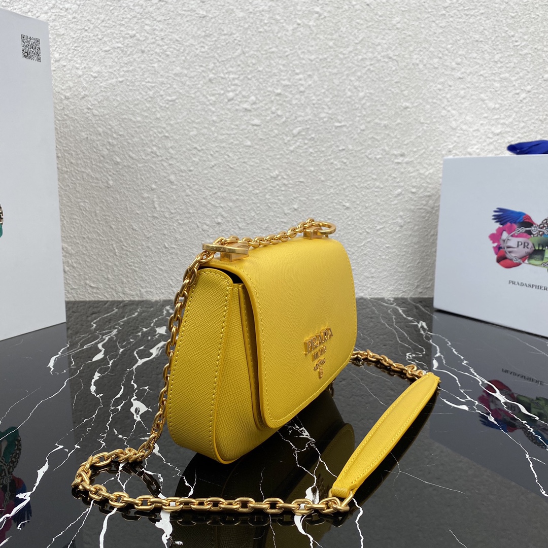 pra*a saffiano leather shoulder bag G01den metal yellow 1bd275 22 x 14 x 6.5 cm