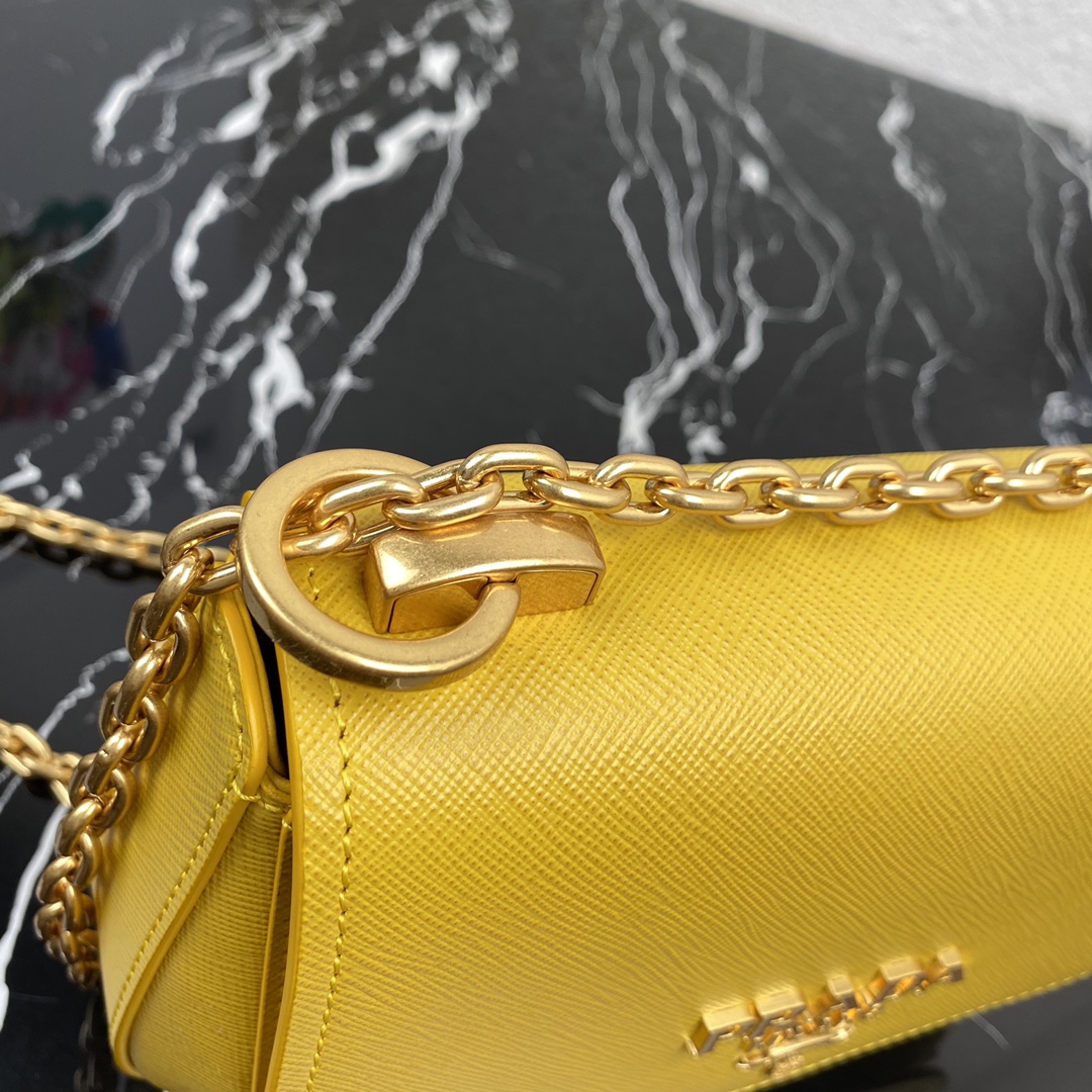 pra*a saffiano leather shoulder bag G01den metal yellow 1bd275 22 x 14 x 6.5 cm