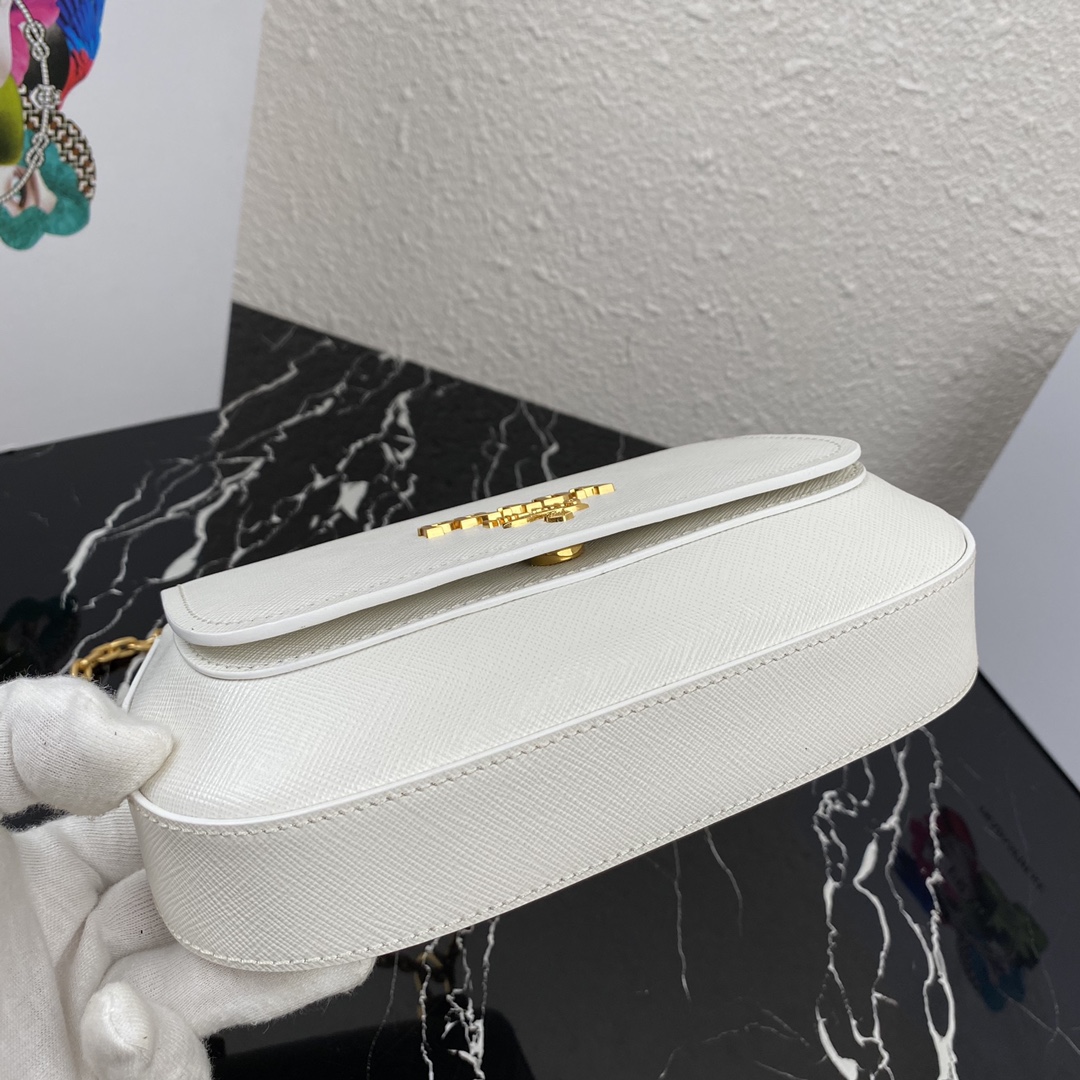 pra*a saffiano leather shoulder bag G01den metal white 1bd275 22 x 14 x 6.5 cm